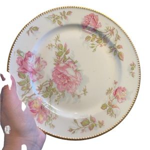 Haviland France gold trim 9.5 inch dinner plate pink roses vintage